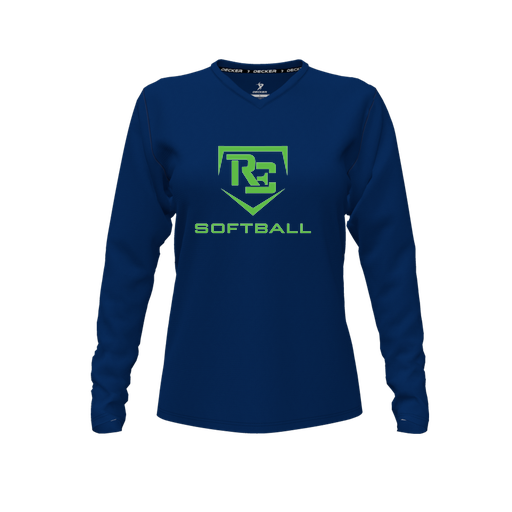 [CUS-DFW-TEES-CMF-VNK-LSL-NVY-FYXS-LOGO2] Decker Comfort T-Shirt (Female Youth XS, Navy, V Neck, Logo 2, Long Sleeve)