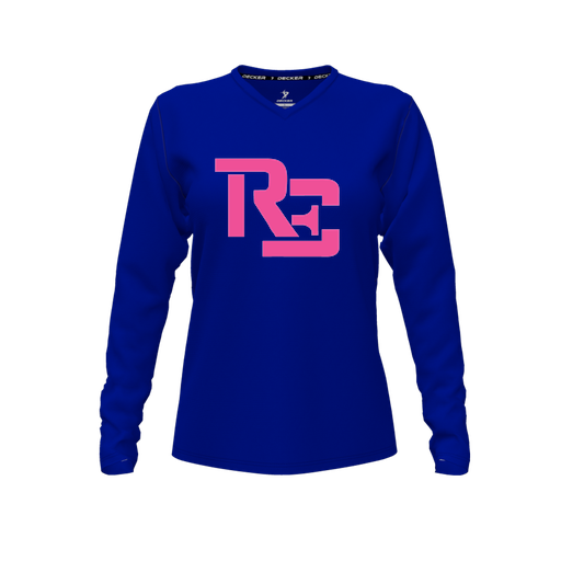 [FTLVCFRY-FYXS-LOGO1] Decker Comfort T-Shirt (Female Youth XS, Royal, V Neck, Logo 1, Long Sleeve)