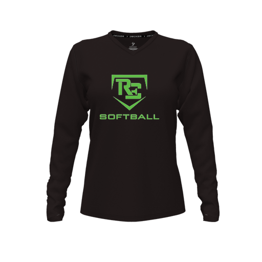 [FTLVPTBK-FYXS-LOGO2] Decker Performance T-Shirt (Female Youth XS, Black, V Neck, Logo 2, Long Sleeve)